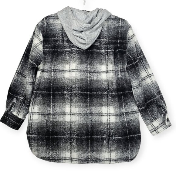 Allie Rose | Plaid Hooded Shirt Jacket | Women's | Small | Black / Gray| Button - Picture 2 of 8